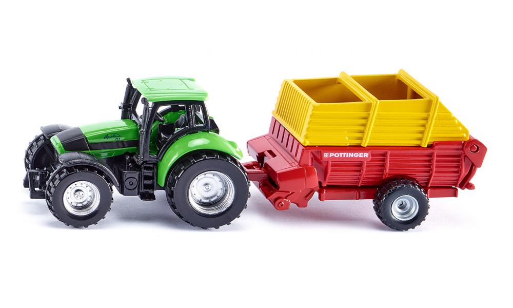 Traktor mit P&#246;ttinger Ladewagen, Siku Super, Metall Plastik