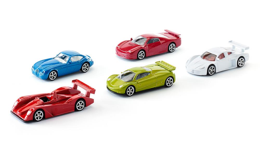 Sportwagen, ass. 5 St&#252;ck 1:64, Metall, Plastik, Siku Geschenkset