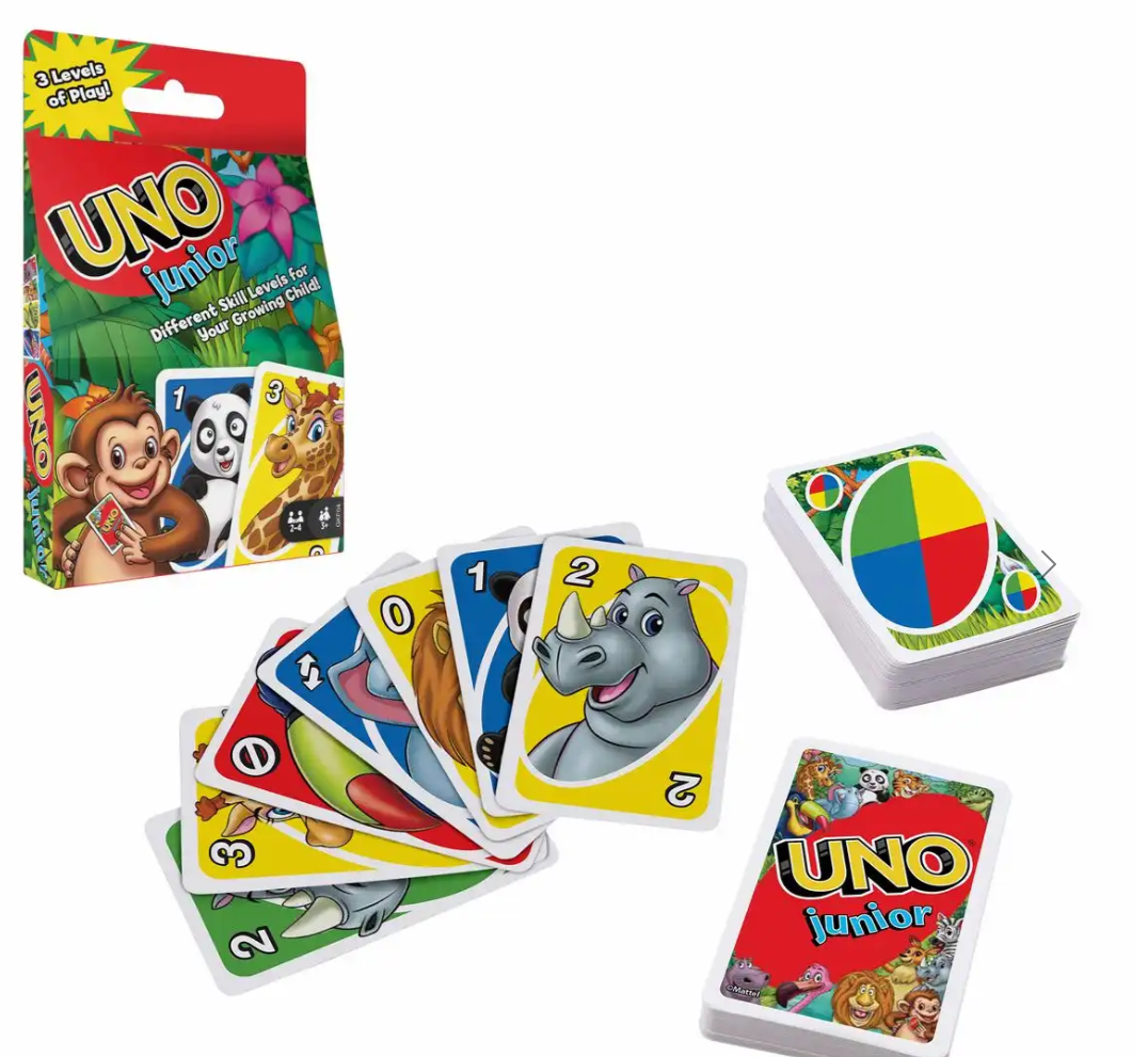 UNO Junior, d/f/i ab 3 Jahren, 2-4 Spieler, mit lustigen Tiermotiven