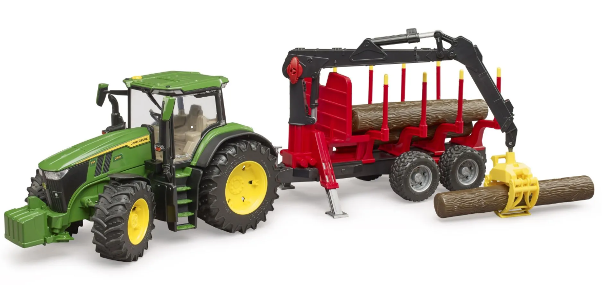 John Deere 7R 350 mit R&#252;ckeanh&#228;nger und 4 Baumst&#228;mmen