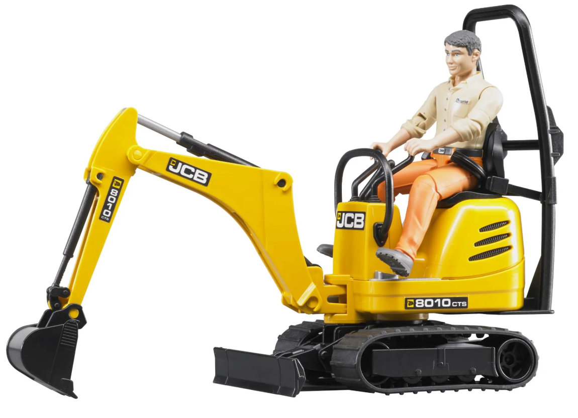 JCB Mikrobagger 8010 CTS mit Figur bWorld Gr&#246;sse:  13.5x6.3x13.5cm