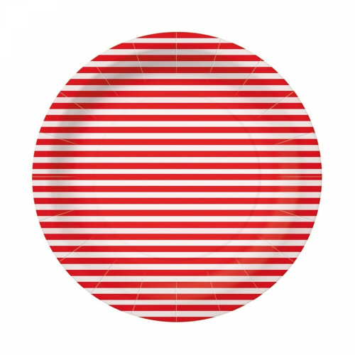 Pappteller 10x Streifen weiss/rot, 23x23cm