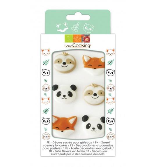 6 Stk. Zucker Deko Panda, Faultier, Fuchs