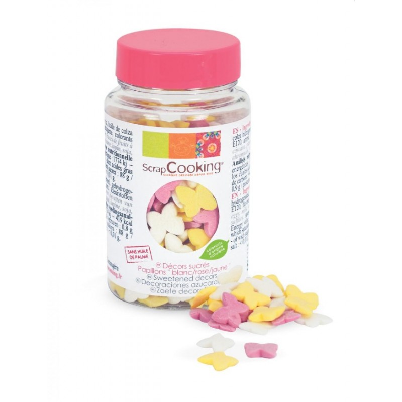 Deko Zucker Schmetterlinge weiss rosa gelb 50 g