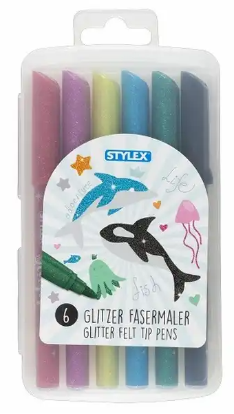 Glitzer-Fasermaler, 6 St&#252;ck