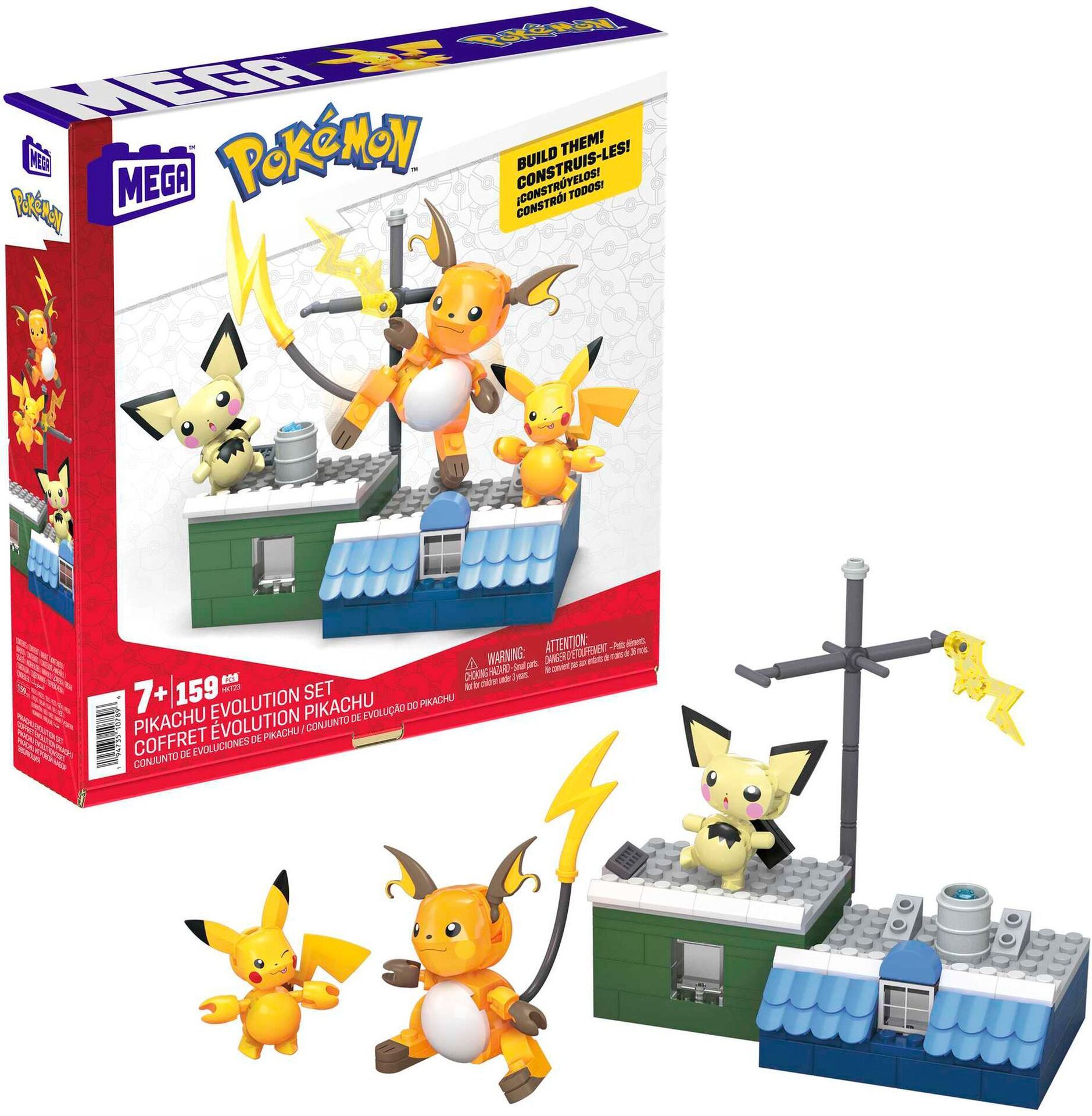 Mega Pok&#233;mon Pikachu Evolution Set 159 Teile 3 Figuren Umgebung ab 7 Jahren