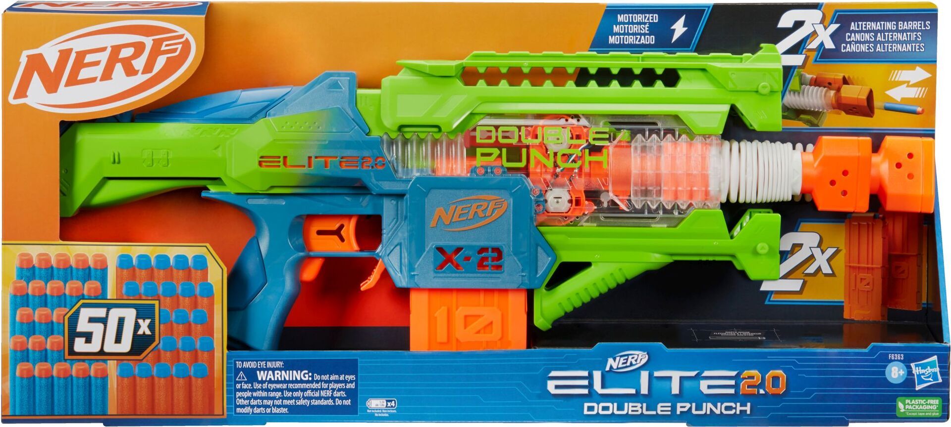 Nerf Elite 2.0 Double Punch 50 Darts, 2 L&#228;ufe, 2 Magazine, Batt. 4xAA exkl., ab 8 Jahren
