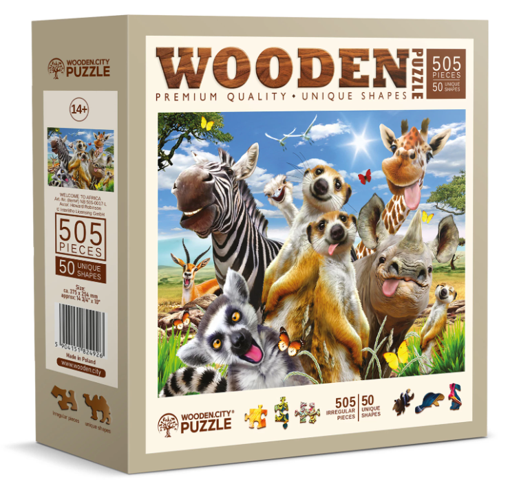 Puzzle Holz L Welcome to Africa 505 Teile, aussergew&#246;hnliche Formen, 37.7x25.4cm