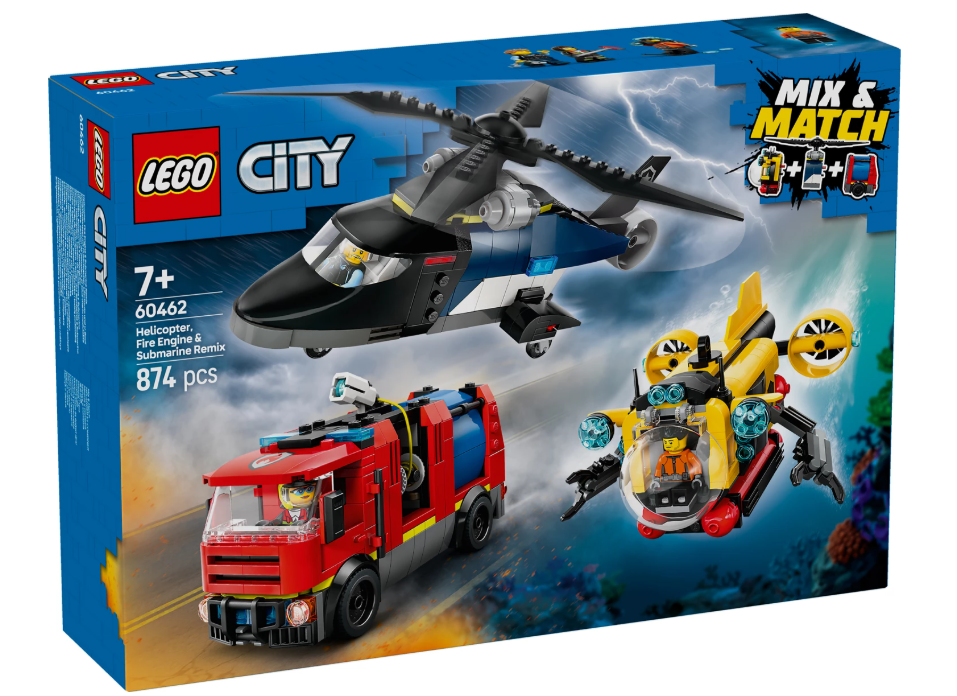 Kombinationsset mit Hubschrauber, Löschauto und U-Boot