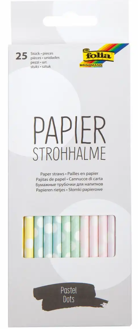folia Papierstrohhalme Pastell Punkte 20cm 25 St&#252;ck
