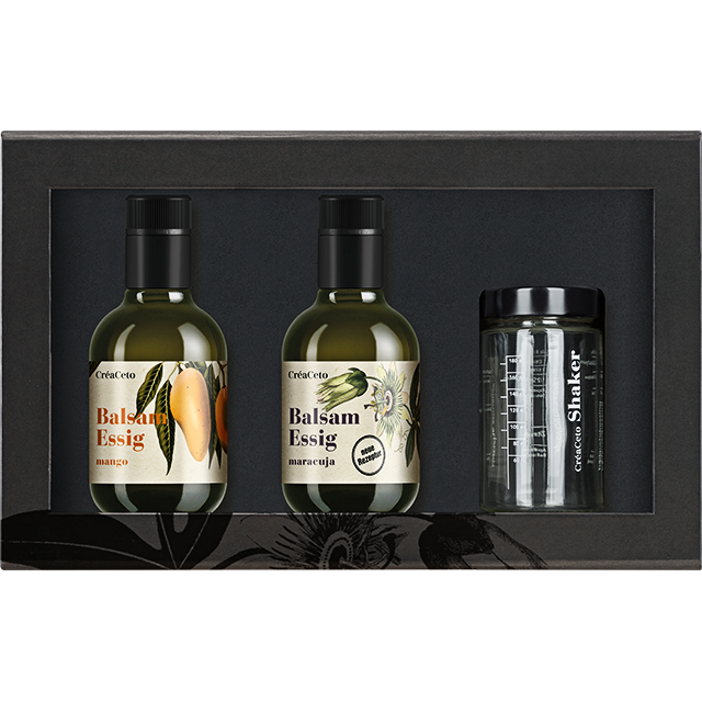 Cr&#233;aCeto Balsam-Essig Geschenkset 3 25cl Maracuja und Mango + Glasshaker