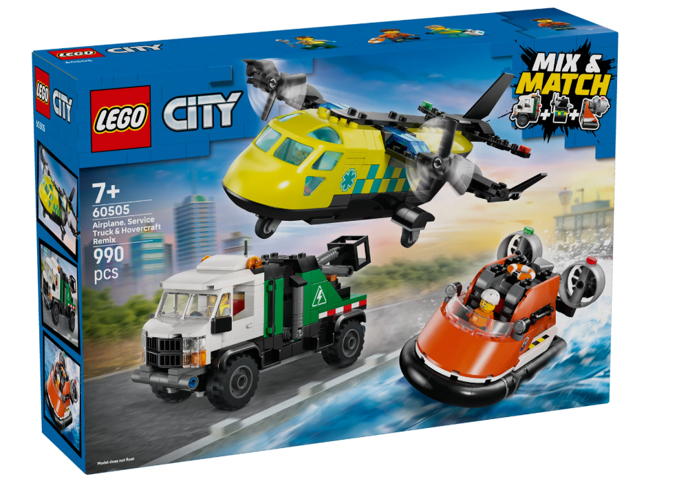 Kombinationsset mit Flugzeug, Wartungsfahrzeug und Luftkissenboot