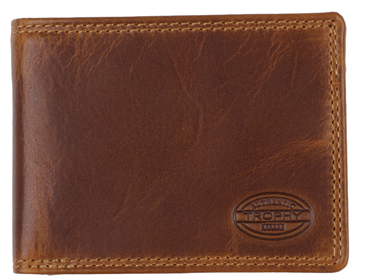 AUTHENTIC TROPHY Scheintasche, RFID-Schutz, cognac Echt Leder, vegetabil gegerbte, Querformat