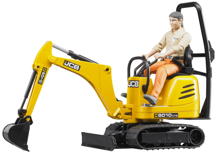 JCB Mikrobagger 8010 CTS mit Figur bWorld Gr&amp;#246;sse:  13.5x6.3x13.5cm