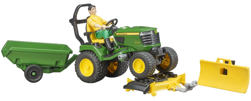 John Deere Aufsitzrasenm&amp;#228;her mit Anh&amp;#228;nger und G&amp;#228;rtner
