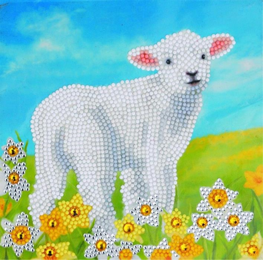 L&amp;#228;mmchen, Karte 18x18cm Crystal Art