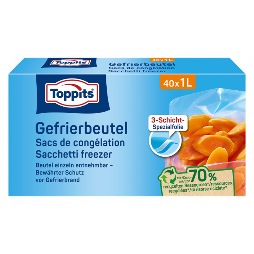 Gefrierbeutel 40St 1.0Liter 19x24cm Toppits 208040