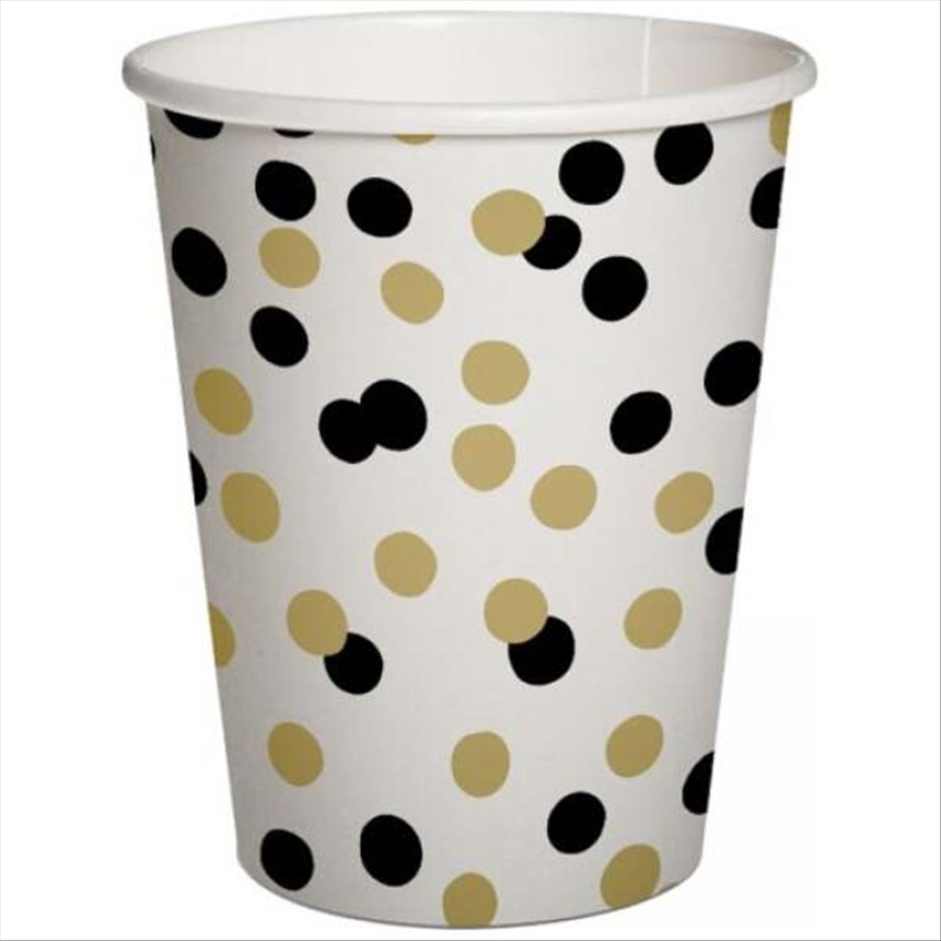 Pappbecher 10x Konfetti gold/schwarz, 9.5x5.5x8cm - 0.25l