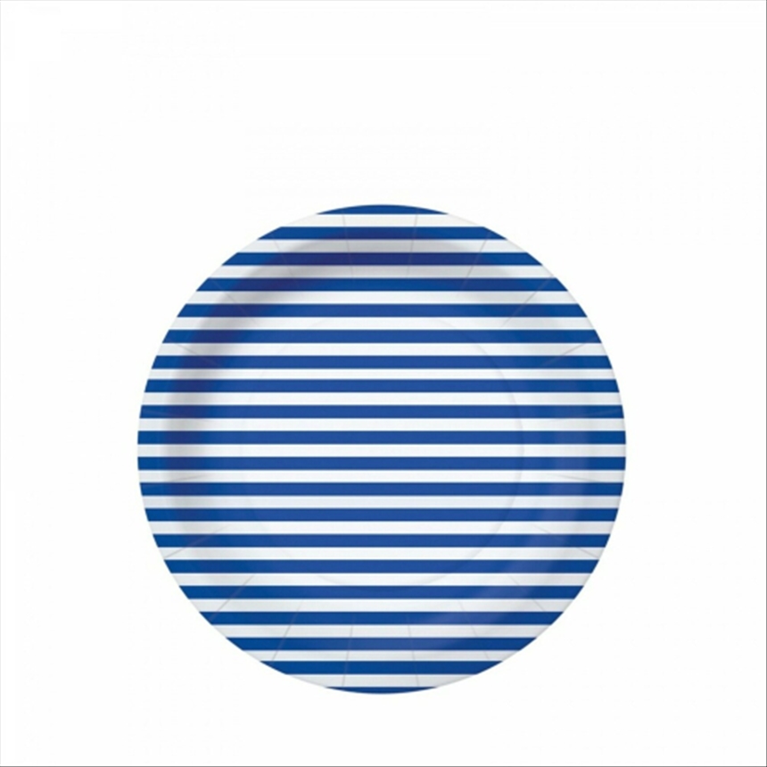 Pappteller 10x Streifen weiss/blau, 18x18cm