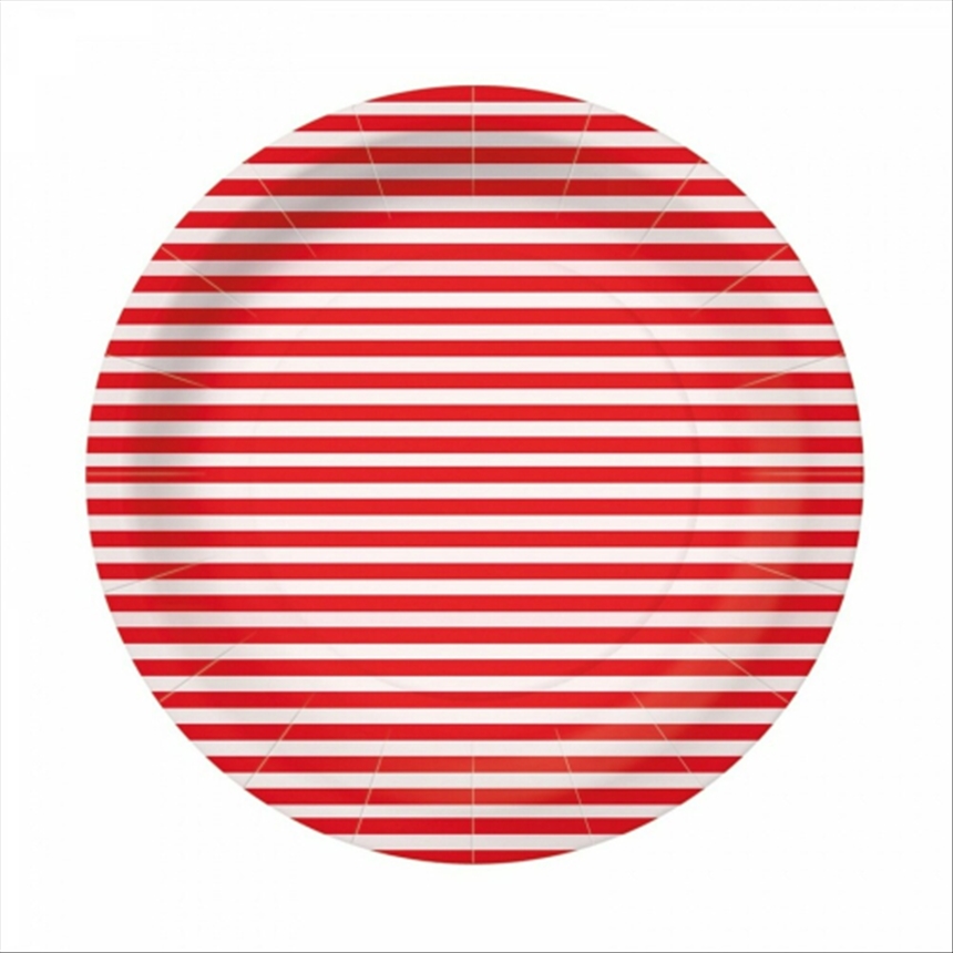 Pappteller 10x Streifen weiss/rot, 23x23cm