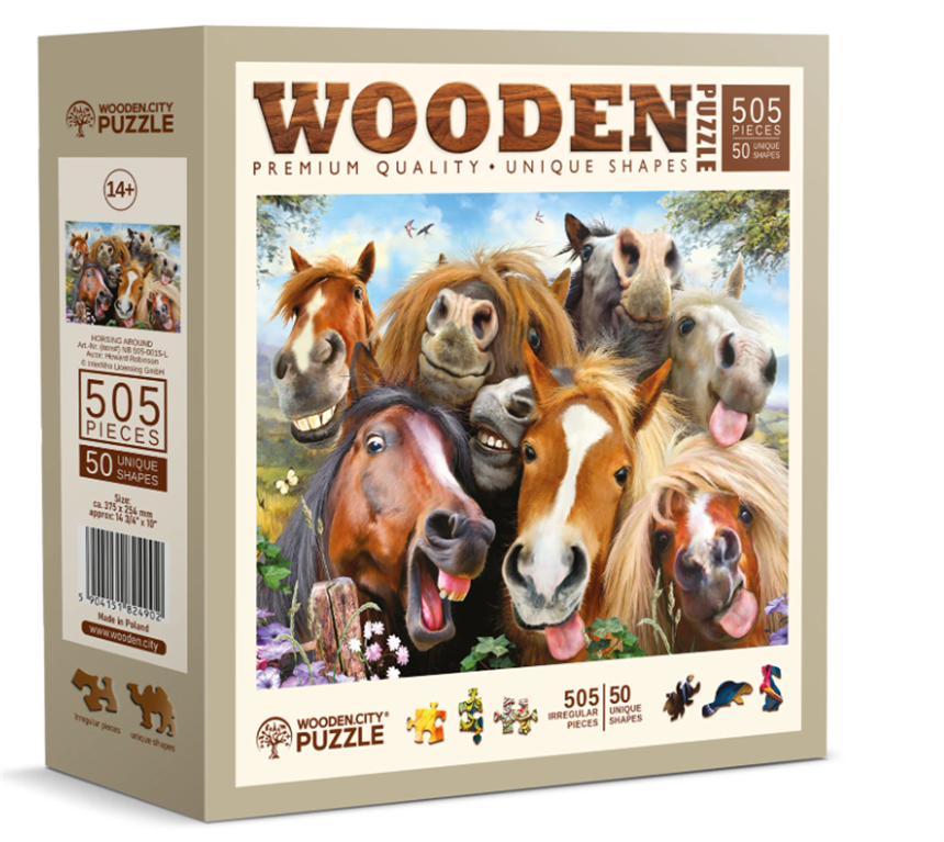 Puzzle Holz L Horsing around 505 Teile, aussergew&amp;#246;hnliche Formen, 37.7x25.4cm