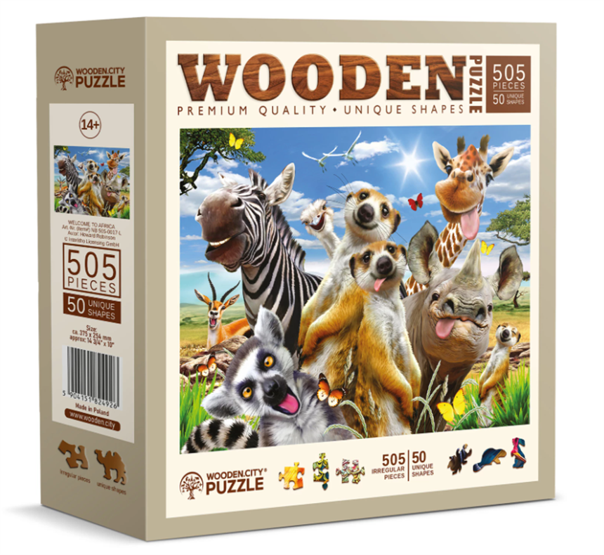 Puzzle Holz L Welcome to Africa 505 Teile, aussergew&amp;#246;hnliche Formen, 37.7x25.4cm