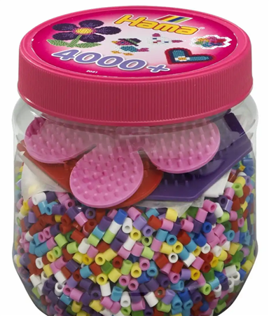 Hama B&#252;gelperlen Mix Box mit 3 Stiftplatten pink 4000 St&#252;ck Dose