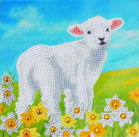 L&#228;mmchen, Karte 18x18cm Crystal Art