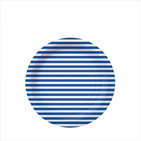 Pappteller 10x Streifen weiss/blau, 18x18cm
