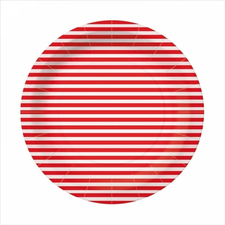 Pappteller 10x Streifen weiss/rot, 23x23cm