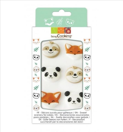 6 Stk. Zucker Deko Panda, Faultier, Fuchs