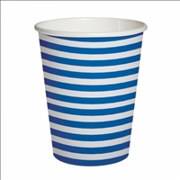 Pappbecher 10x Streifen weiss/blau, 9.5x5.5x8cm - 0.25l