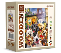 Puzzle Holz M Puppies in Paris 200 Teile, aussergew&amp;#246;hnliche Formen, 25.4x18.2 cm
