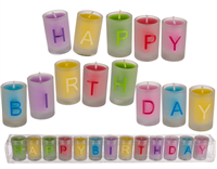 Farbige Kerze im Glas, Happy Birthday, ca. 3 x 5 cm
